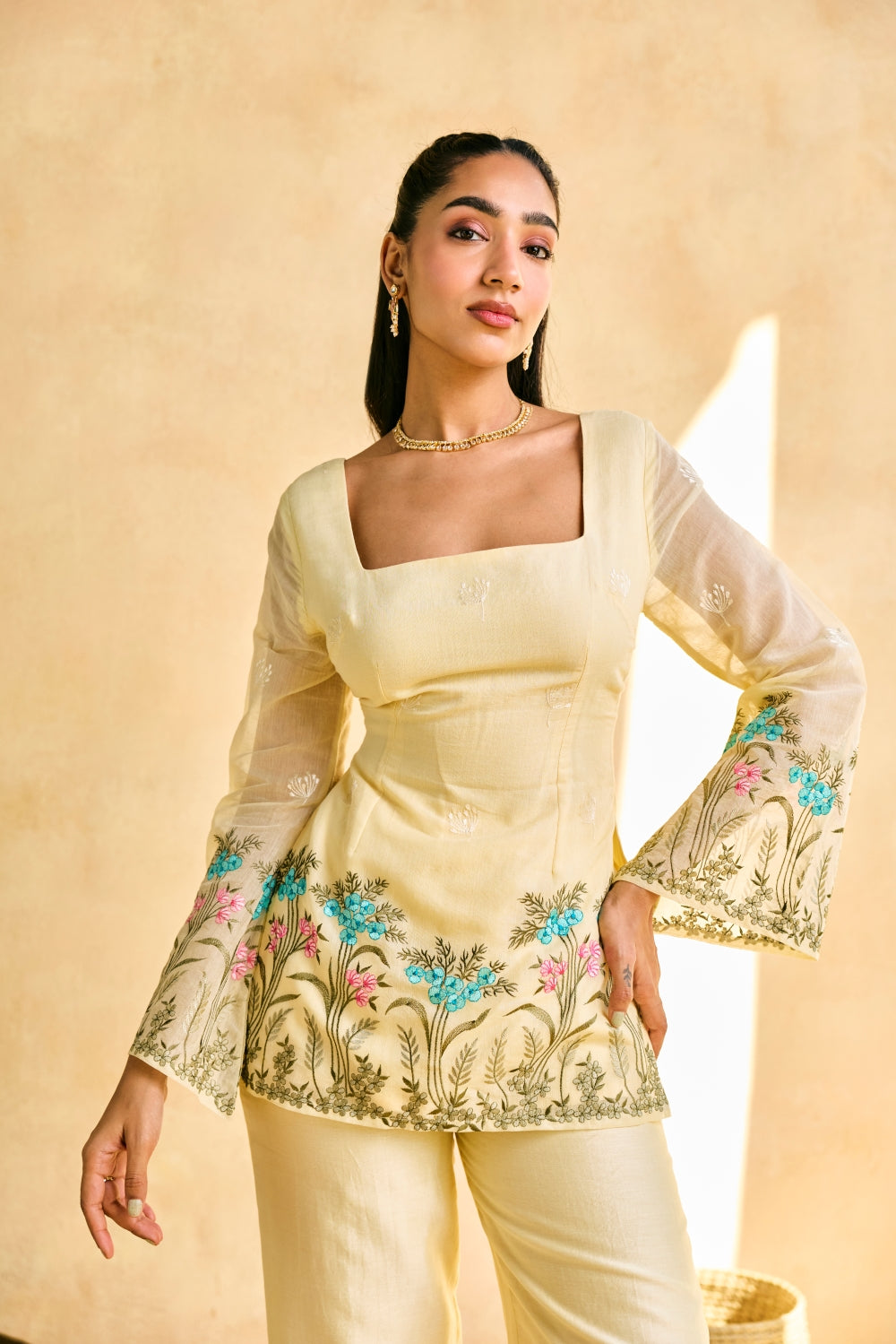 Pihu Lemon Yellow Embroidered Kurta Set