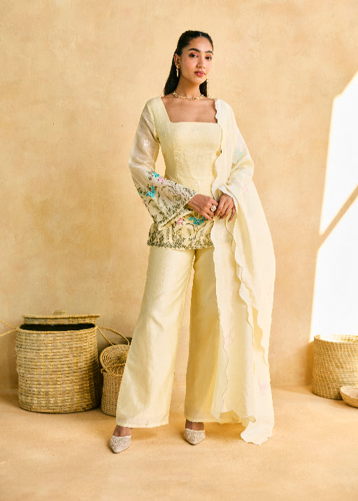 Pihu Lemon Yellow Embroidered Kurta Set