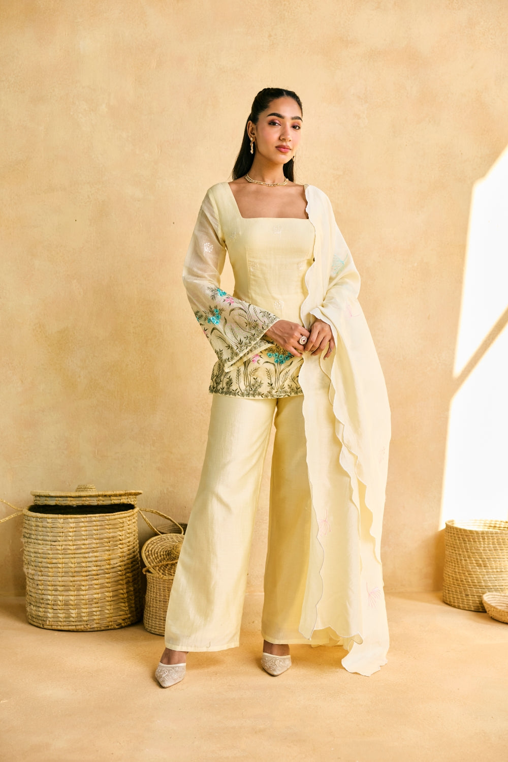 Pihu Lemon Yellow Embroidered Kurta Set
