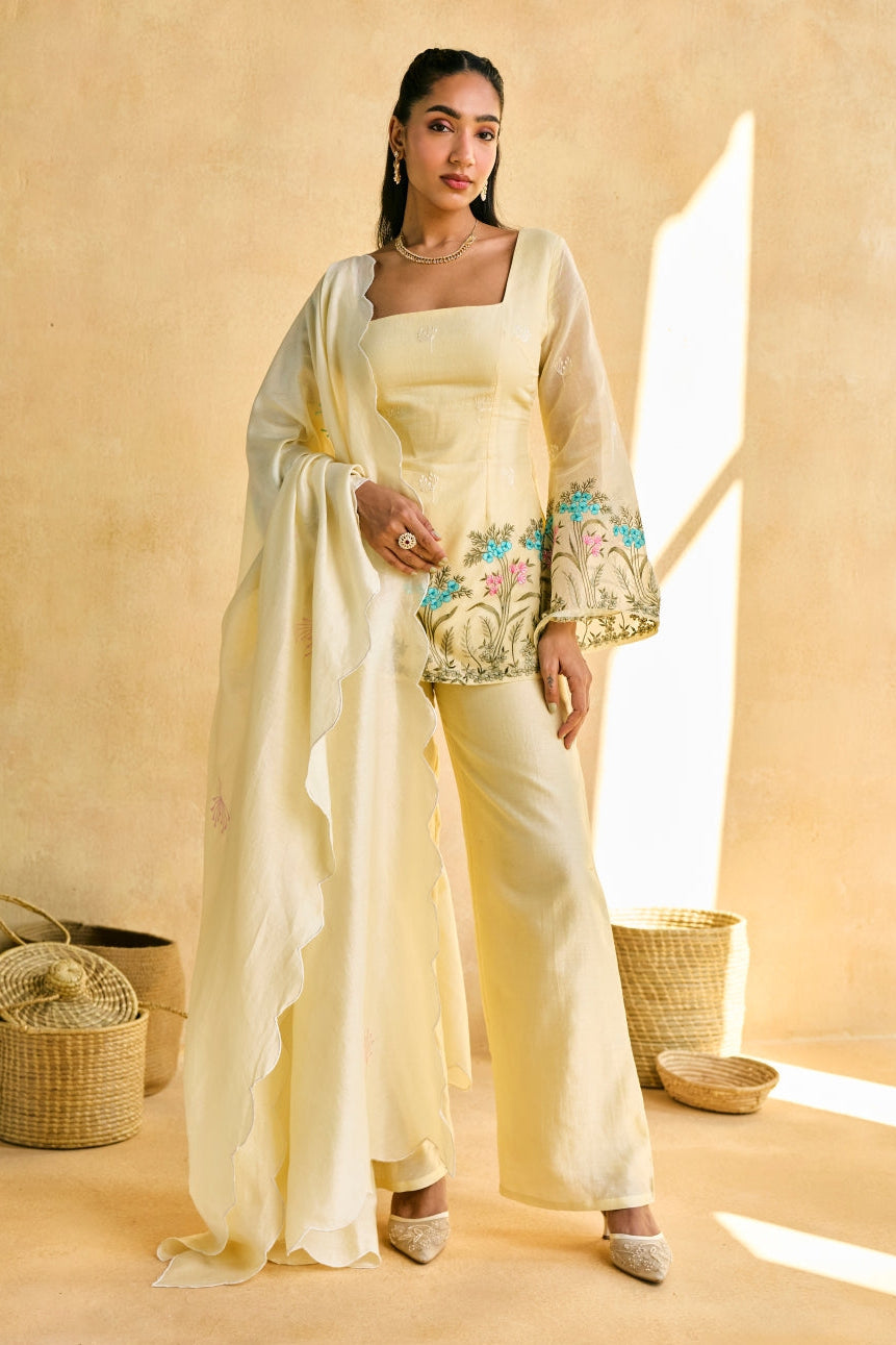 Pihu Lemon Yellow Embroidered Kurta Set
