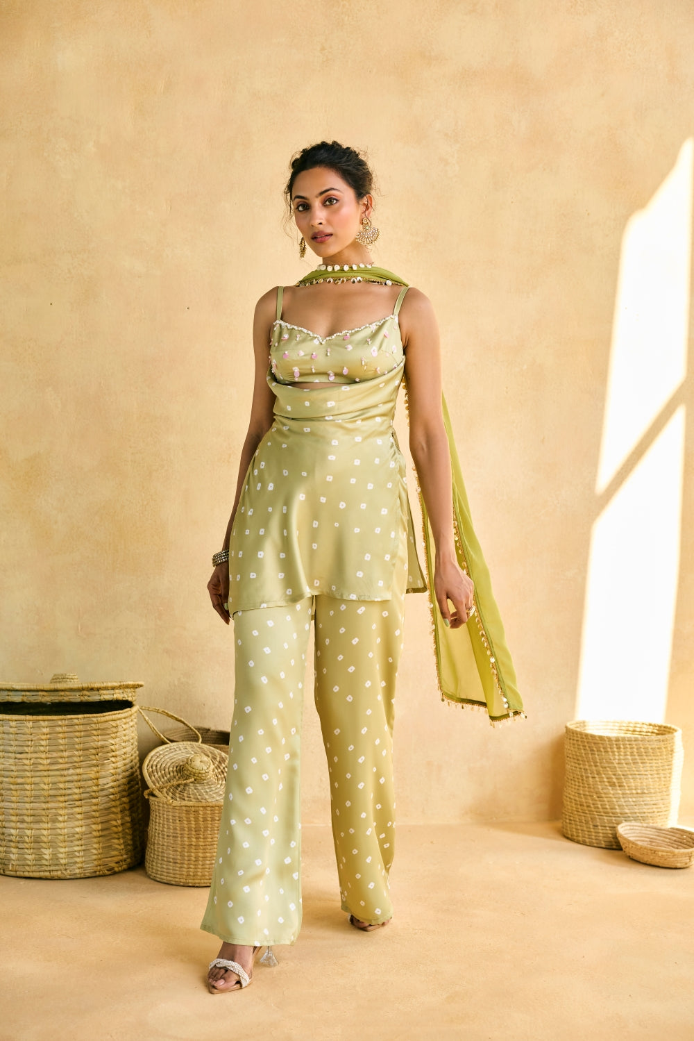 Ambhi Green Bandhani Embellished Kurta Set