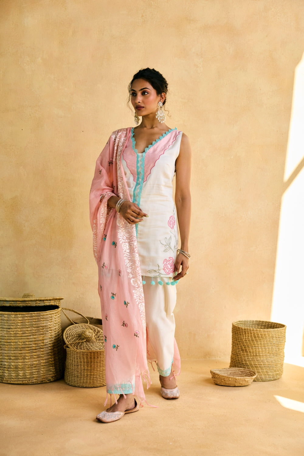 Tara Embroidered White Suit Set