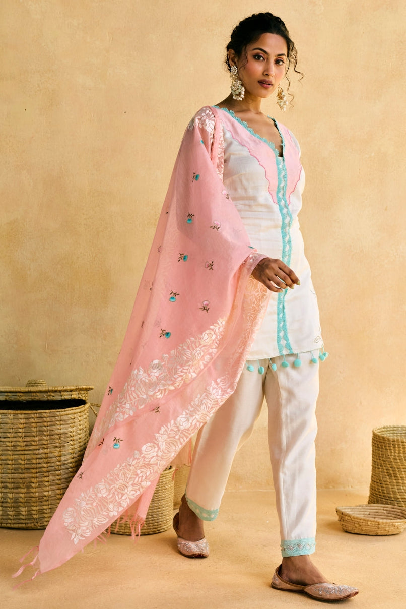 Tara Embroidered White Suit Set