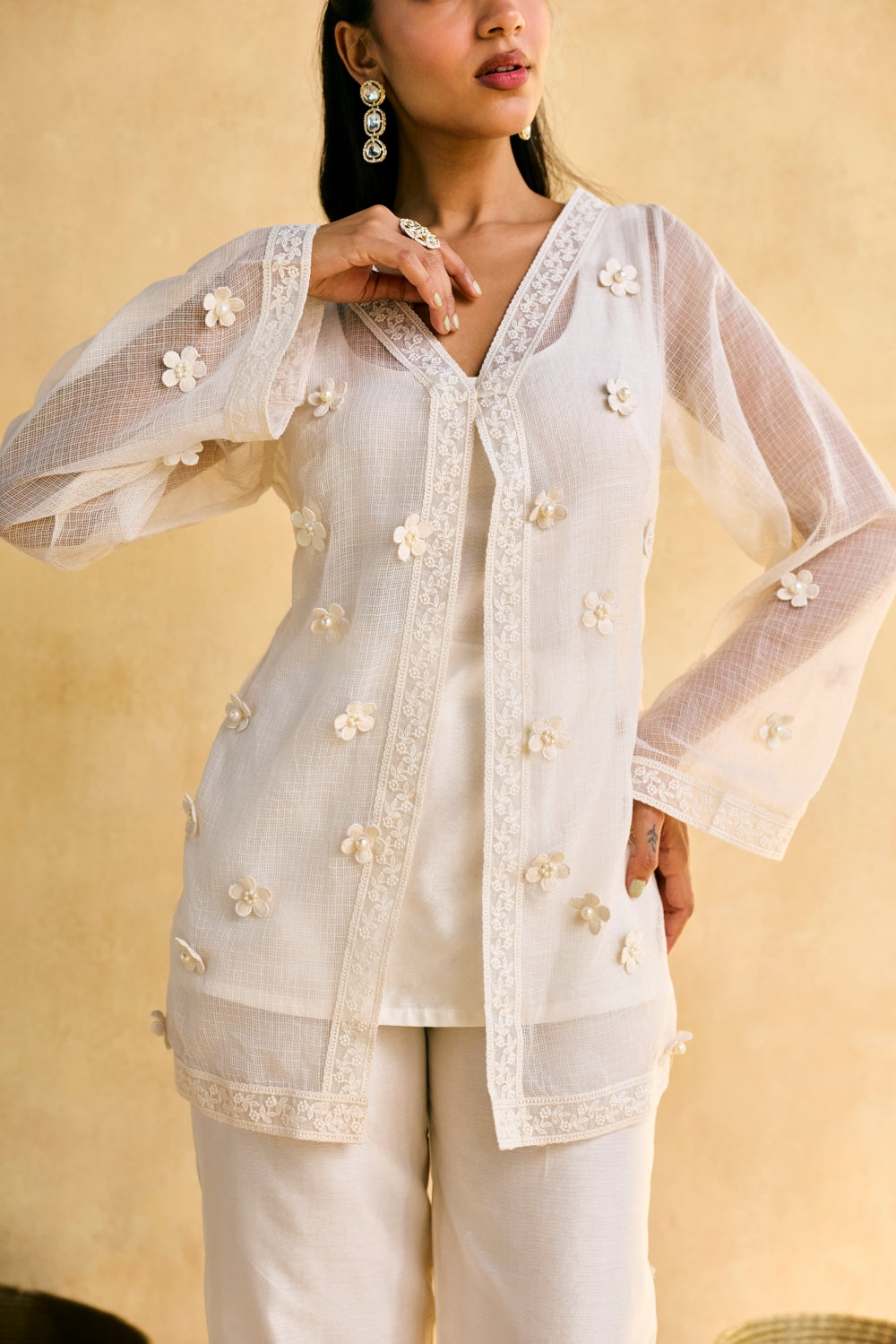 Chandni Baag White Embroidered Three-Piece Set