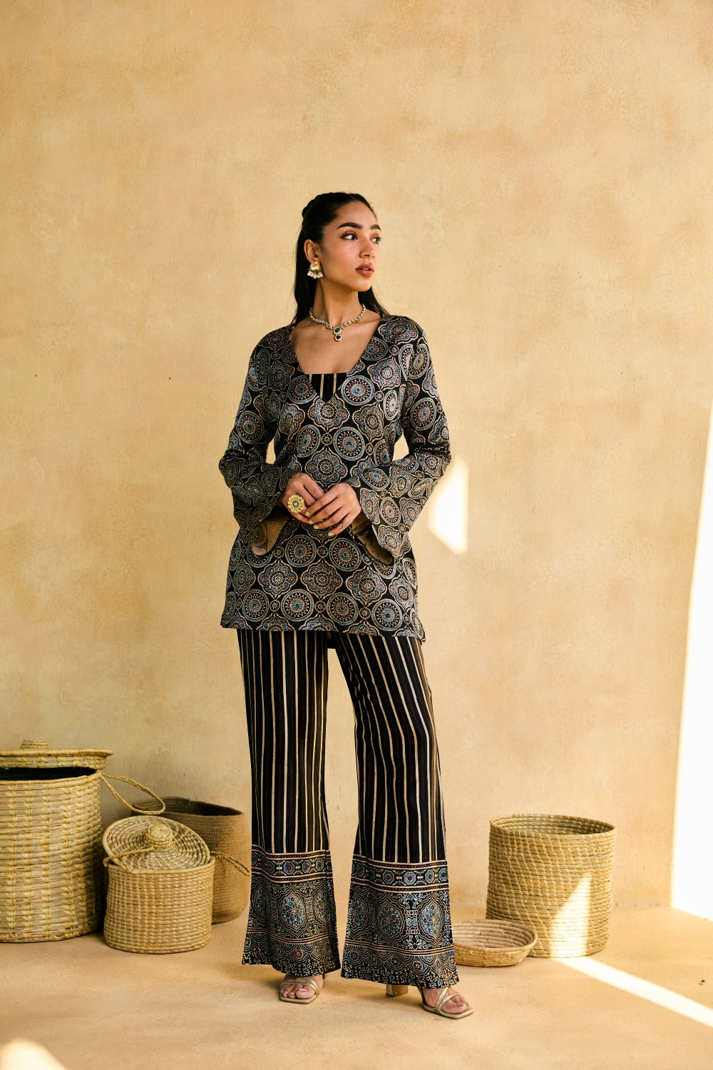 Safina Ajrakh Bralette and Kurta Set