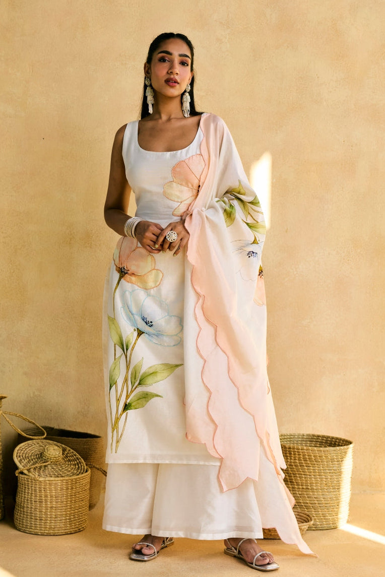 Masakali Floral Print White Kurta Set