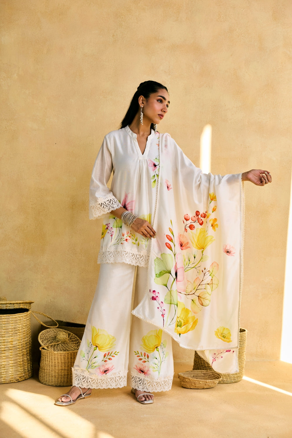 Gulbaagh Floral Print and Lace Kurta Set