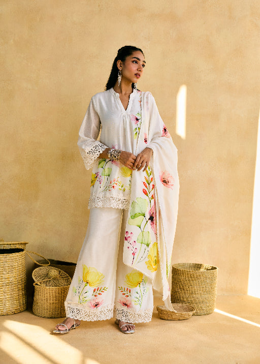 Gulbaagh Floral Print and Lace Kurta Set