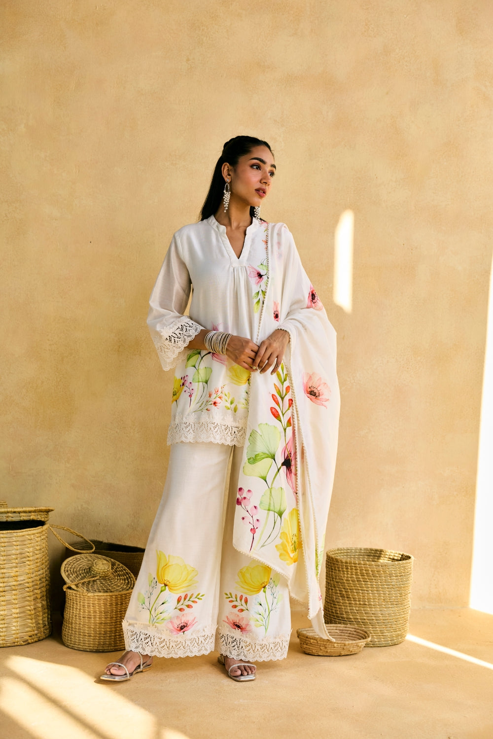 Gulbaagh Floral Print and Lace Kurta Set
