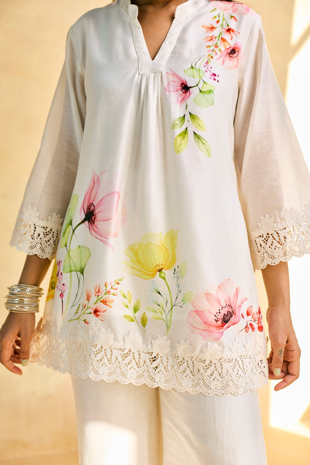 Gulbaagh Floral Print and Lace Kurta Set