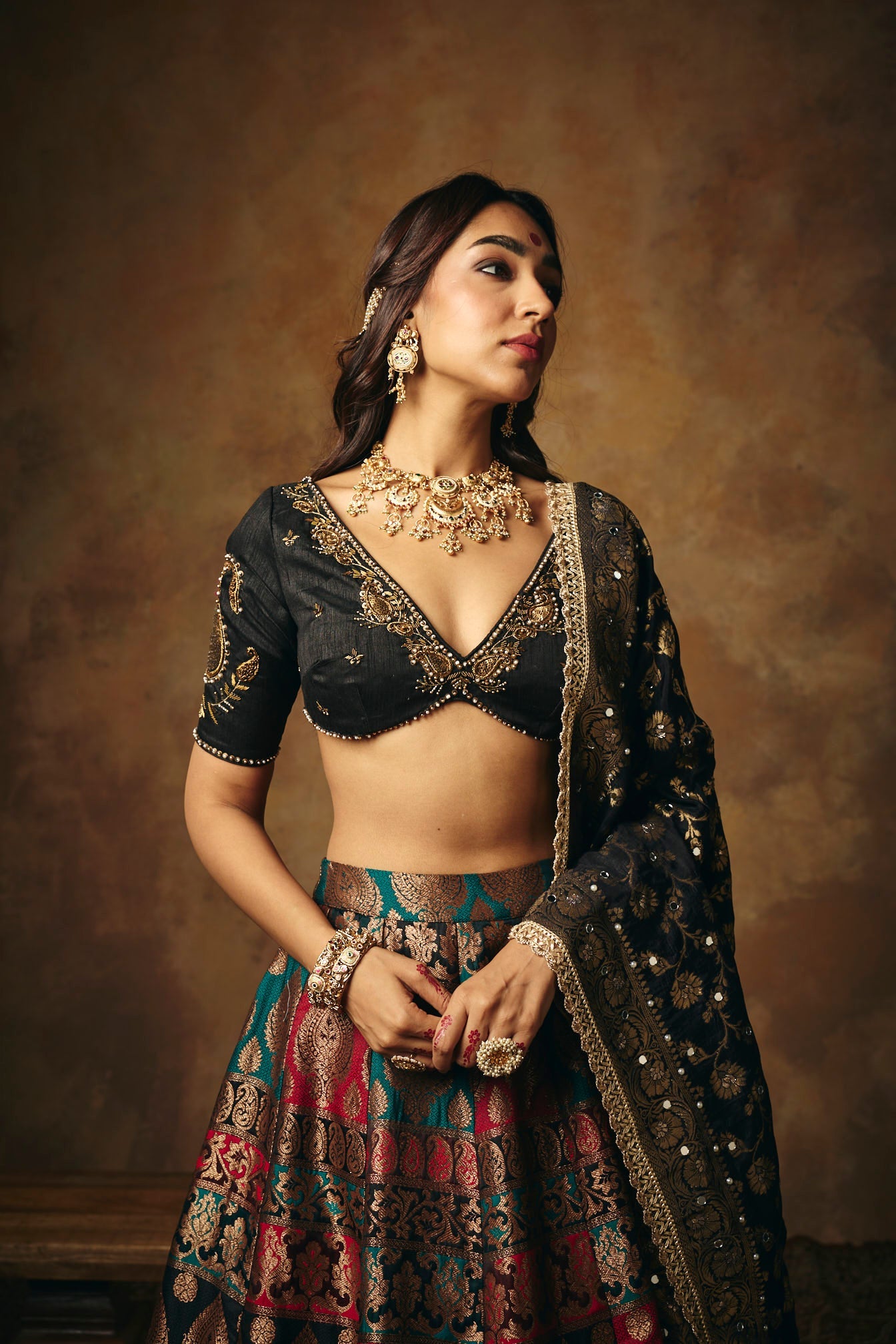 Mrinalini Black Banarasi Brocade Lehenga Set