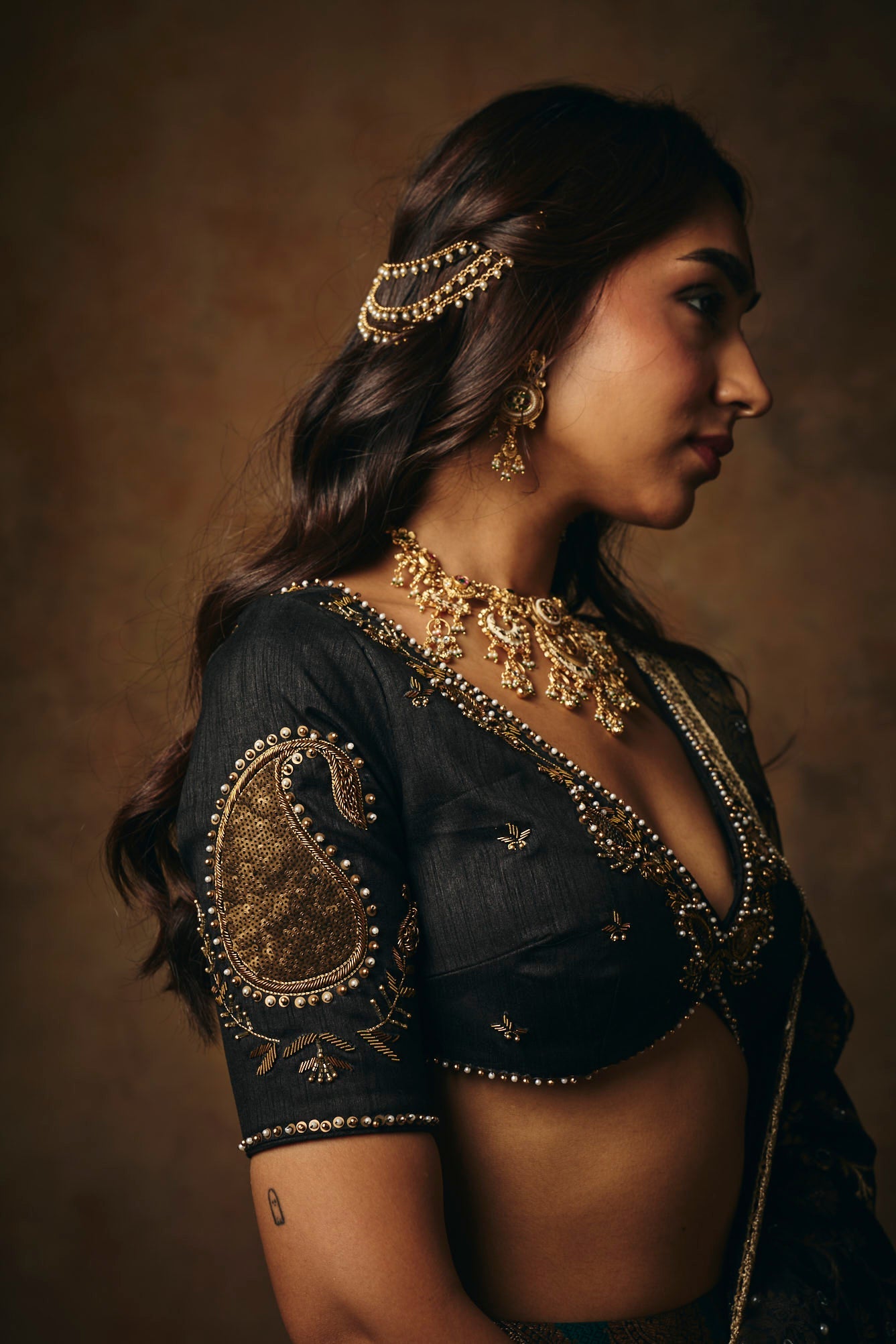 Mrinalini Black Banarasi Brocade Lehenga Set