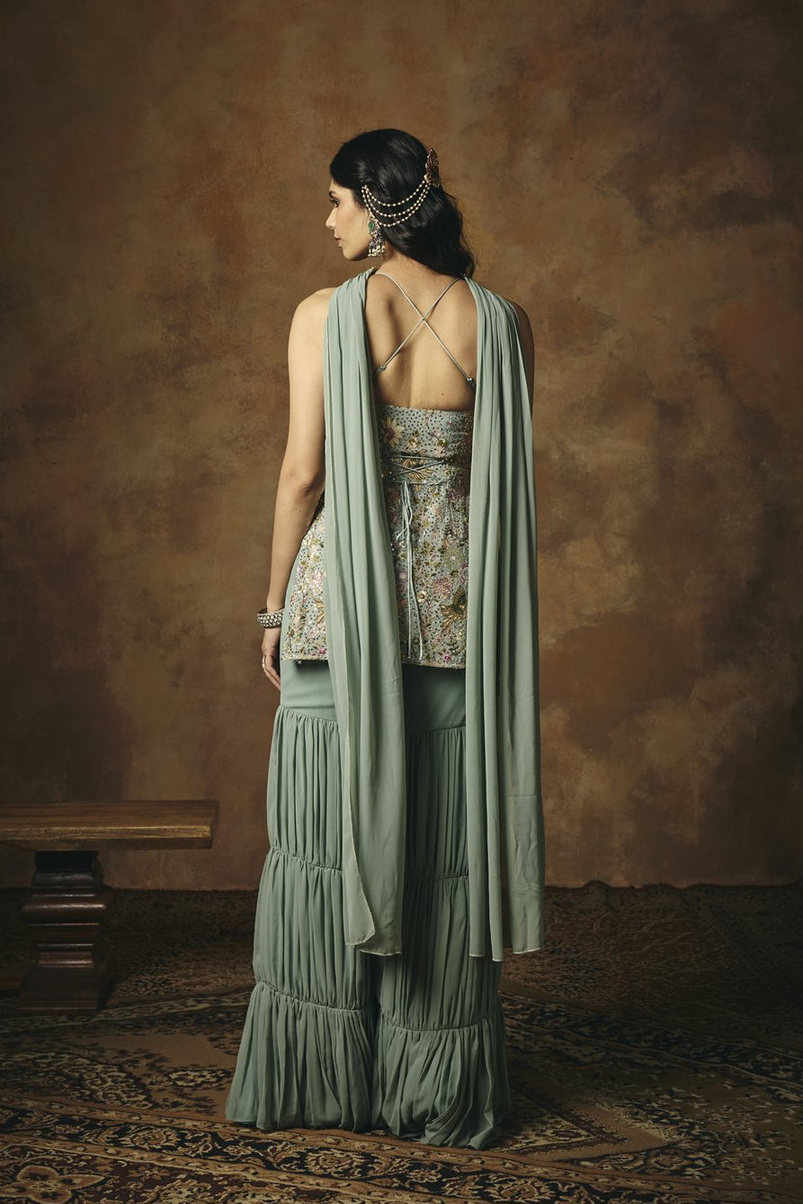 Indu Blue Embroidered Sharara Set