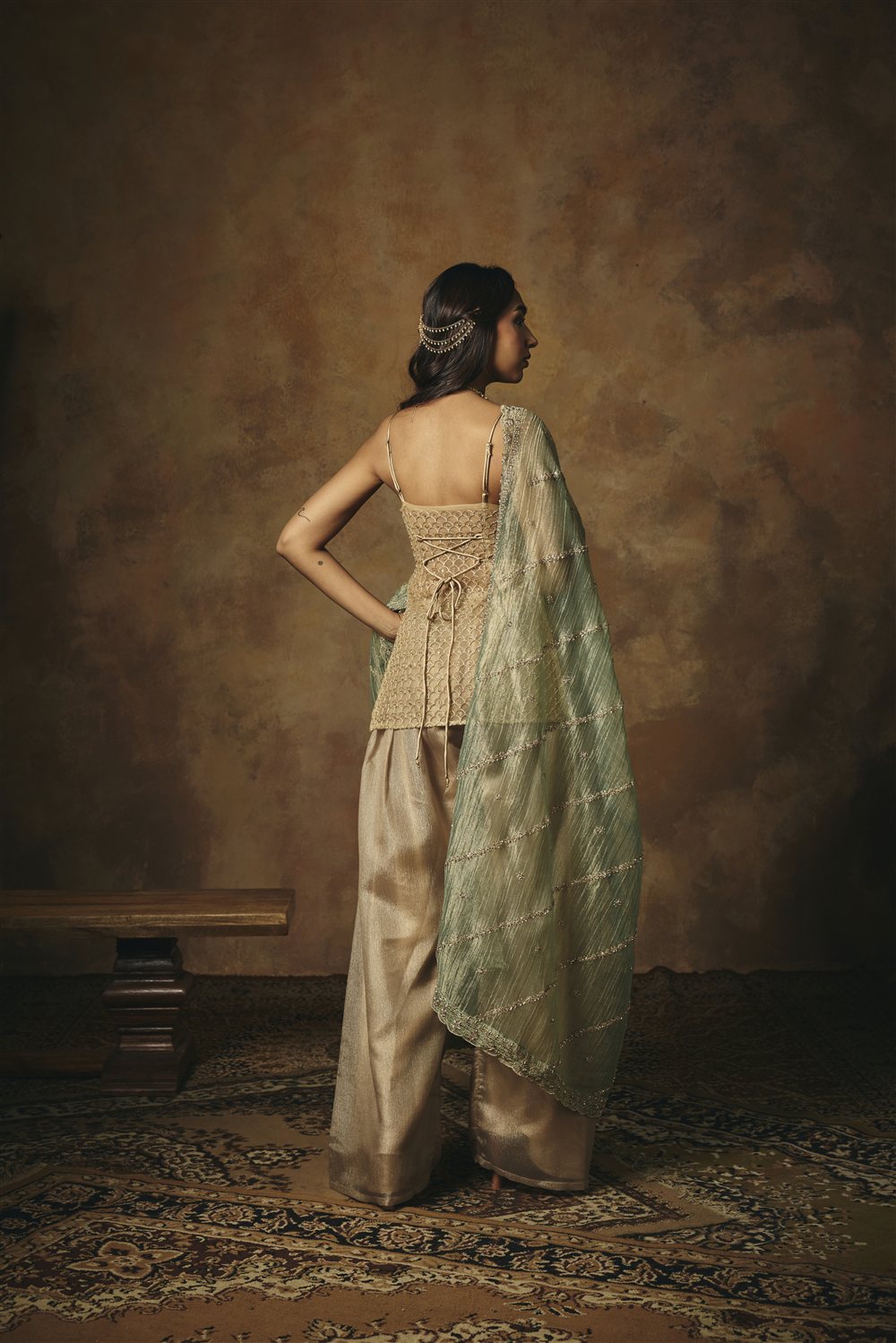 Aarunya Gold 3D Embroidered Farshi Suit Salwar Set