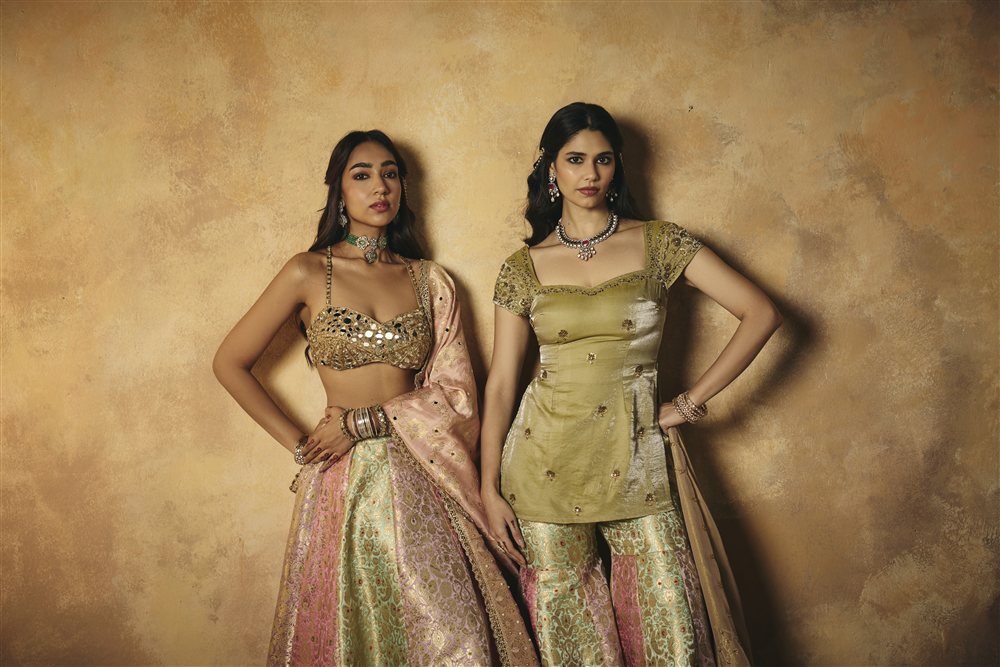 Ushasi Banarasi Brocade Kali Lehenga and Mirror Blouse Set