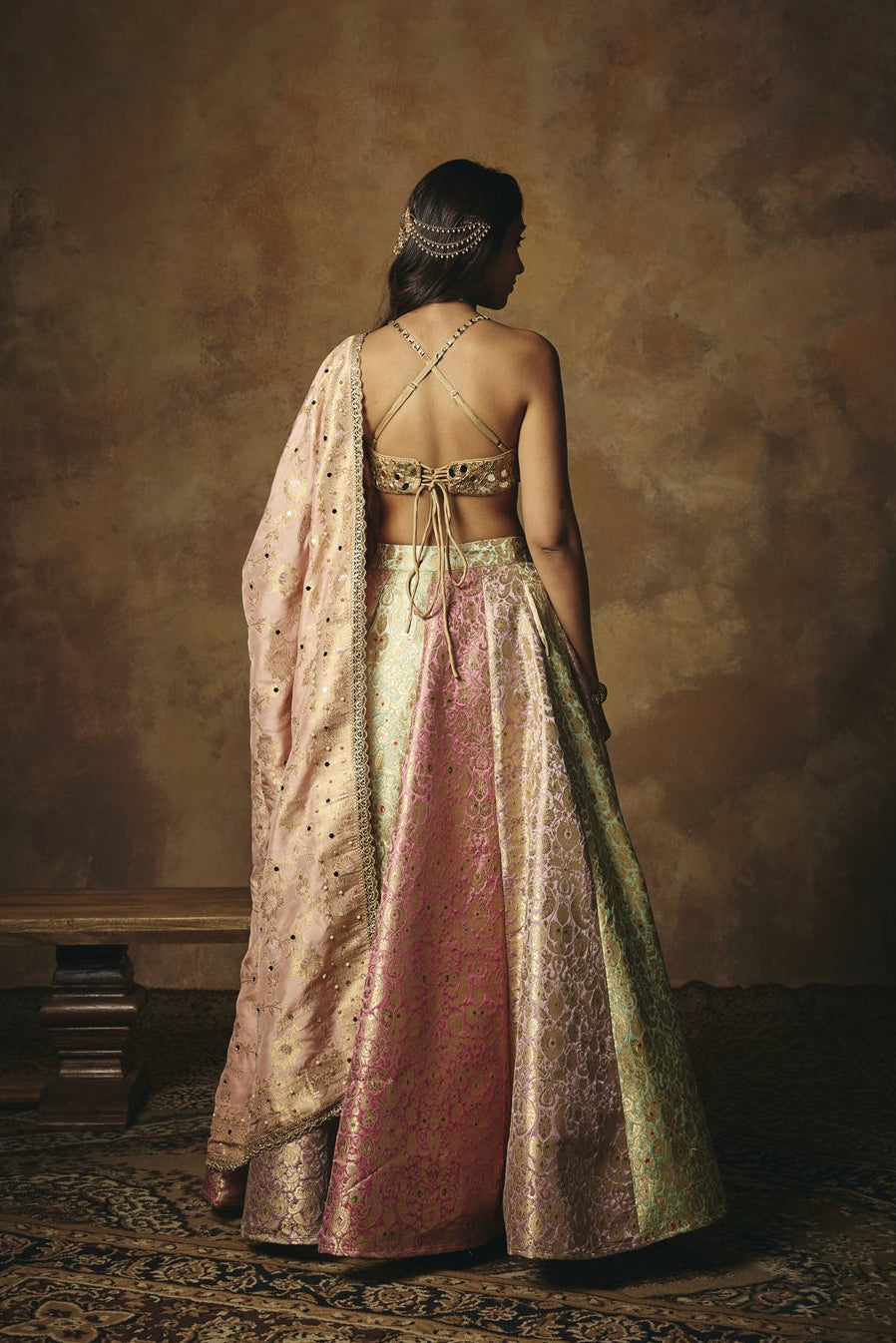 Ushasi Banarasi Brocade Kali Lehenga and Mirror Blouse Set