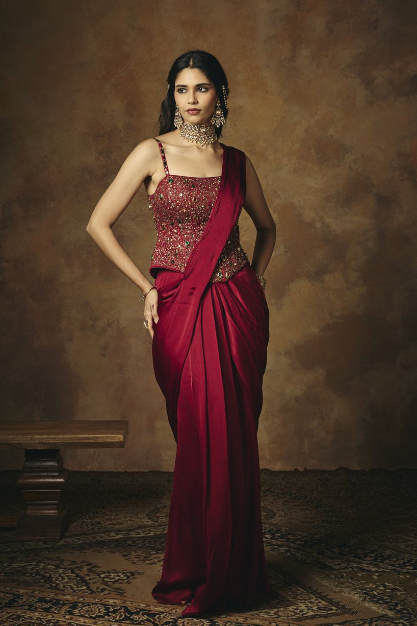 Lohita Burgundy Embroidered Corset Blouse