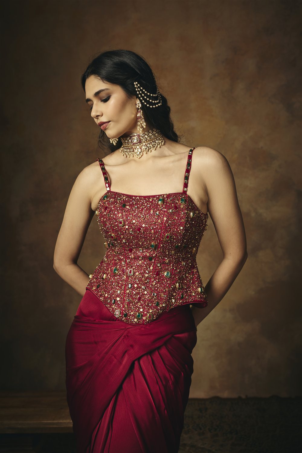 Lohita Burgundy Embroidered Corset Blouse