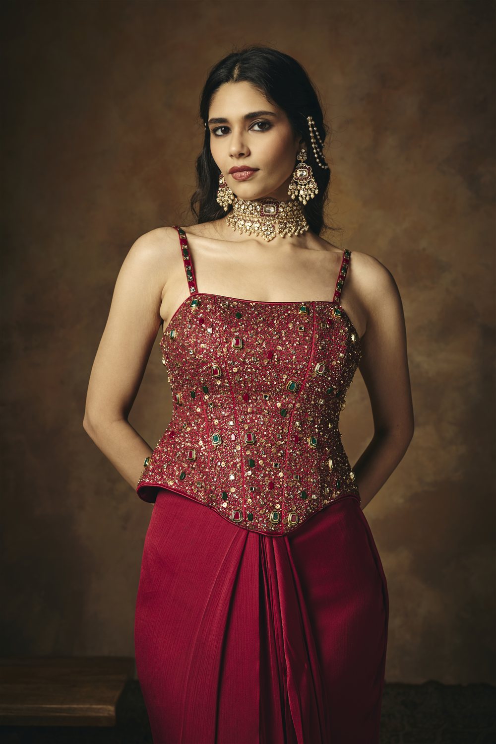 Lohita Burgundy Embroidered Corset Blouse