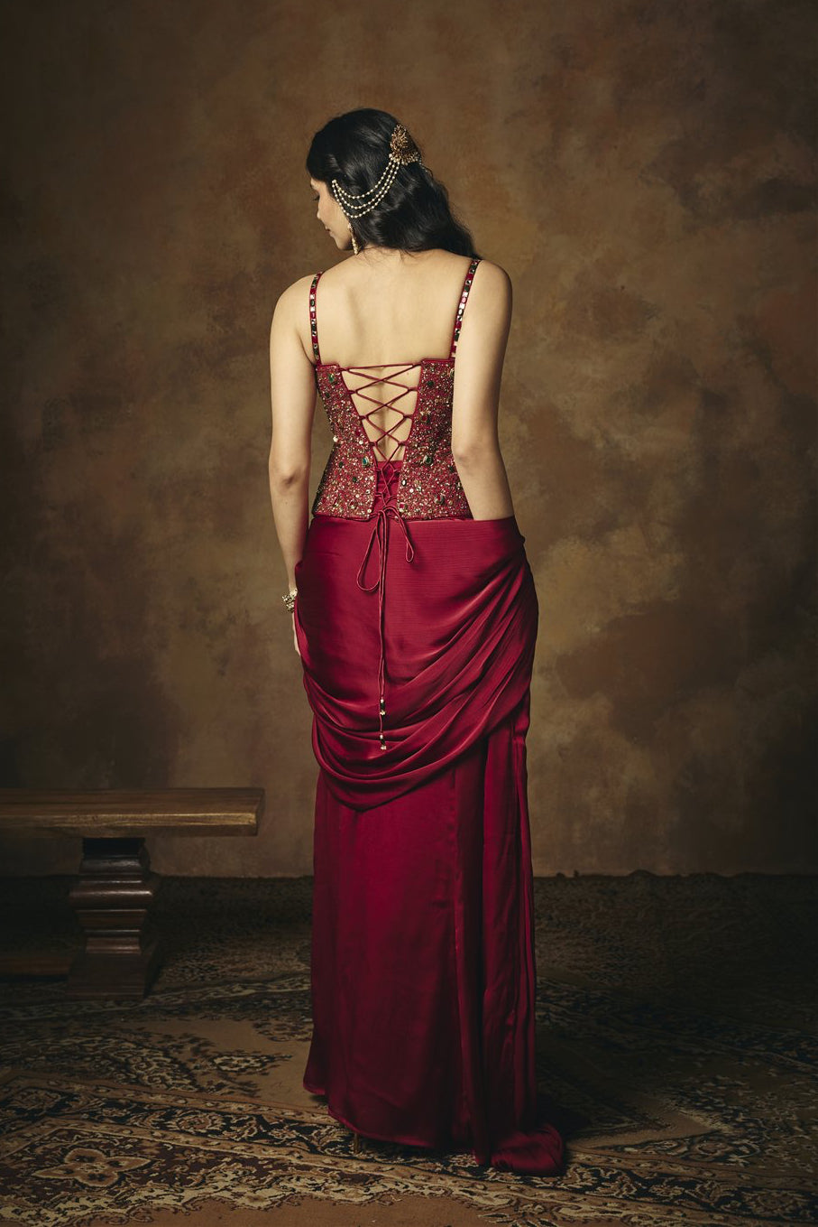 Lohita Burgundy Embroidered Corset Blouse