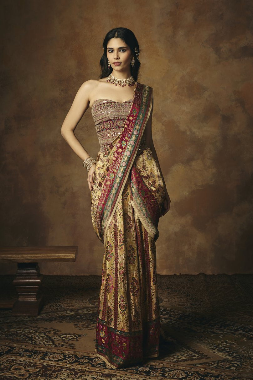 Vasundhara Burgundy Embroidered Corset Blouse