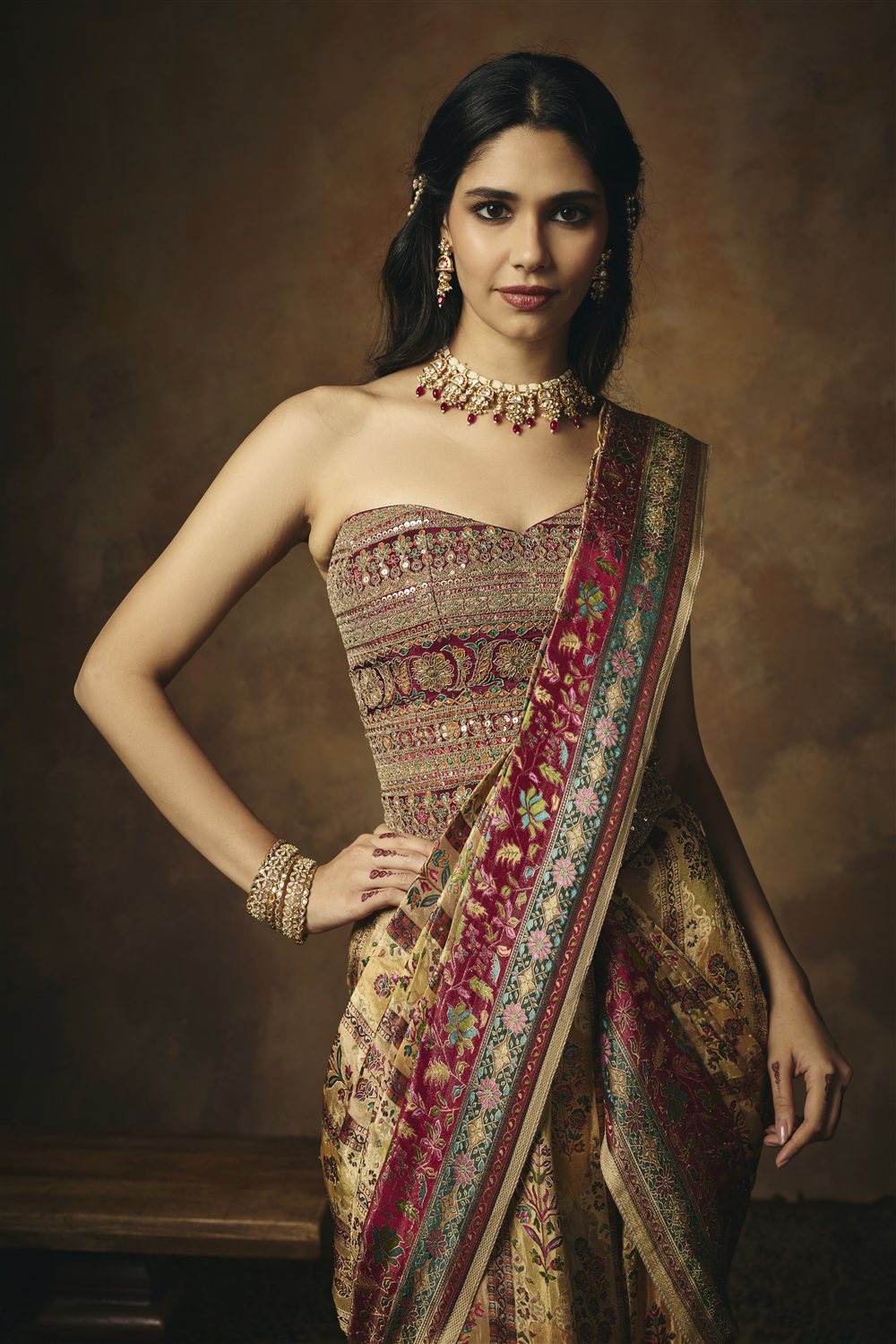 Vasundhara Burgundy Embroidered Corset Blouse