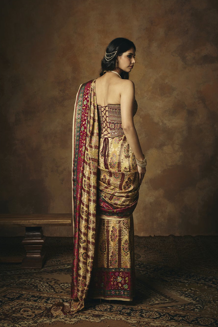 Vasundhara Banarasi Tissue Pre Draped Saree Set