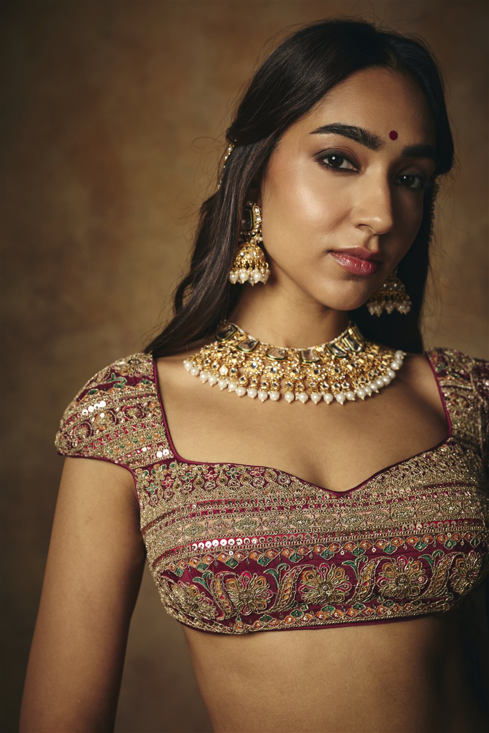 Amaira Burgundy Embroidered Cap Sleeve Blouse
