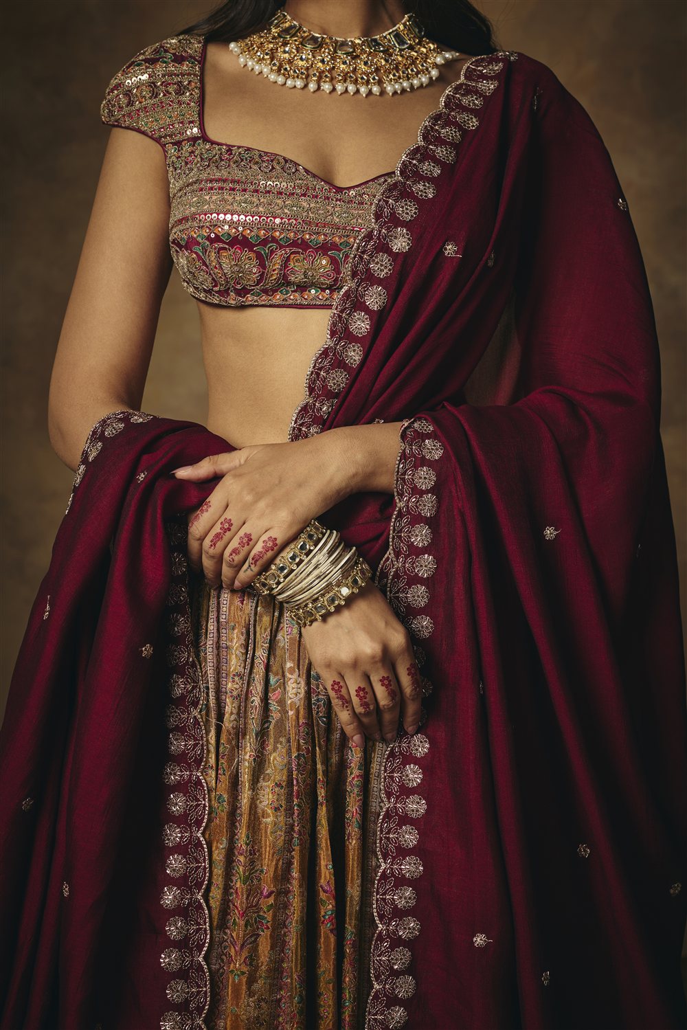 Amaira Burgundy Embroidered Cap Sleeve Blouse