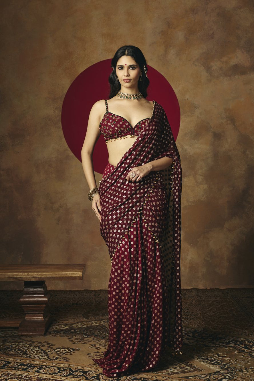 Revya Burgundy Banarasi Georgette Hand Embroidered Blouse