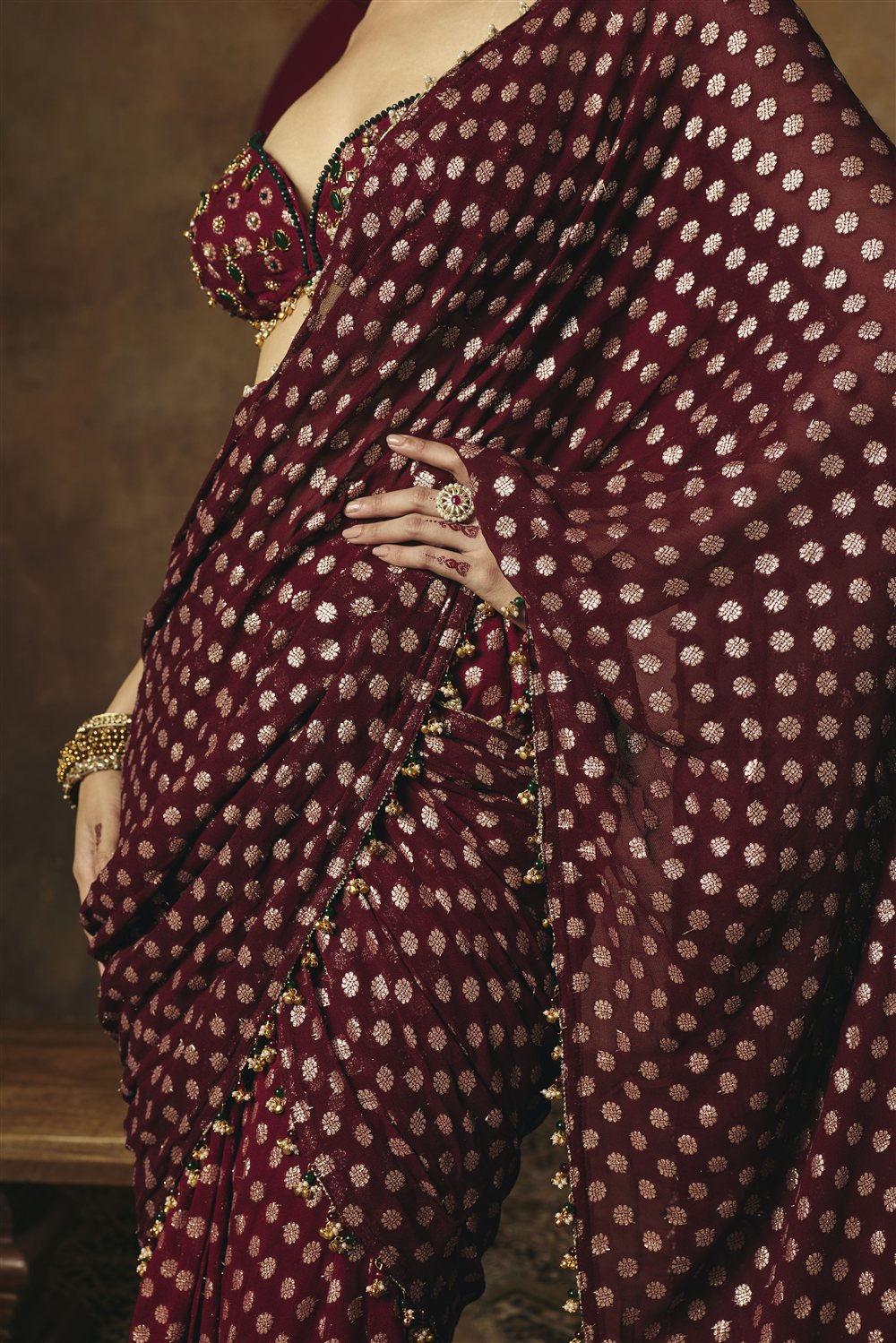 Revya Burgundy Banarasi Georgette Hand Embroidered Blouse