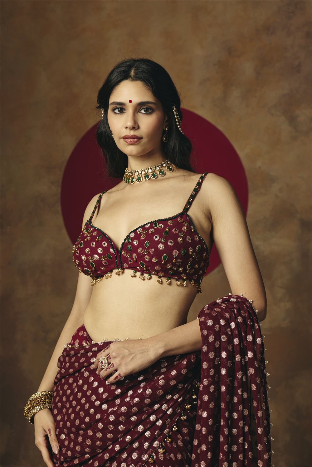 Revya Burgundy Banarasi Georgette Hand Embroidered Blouse