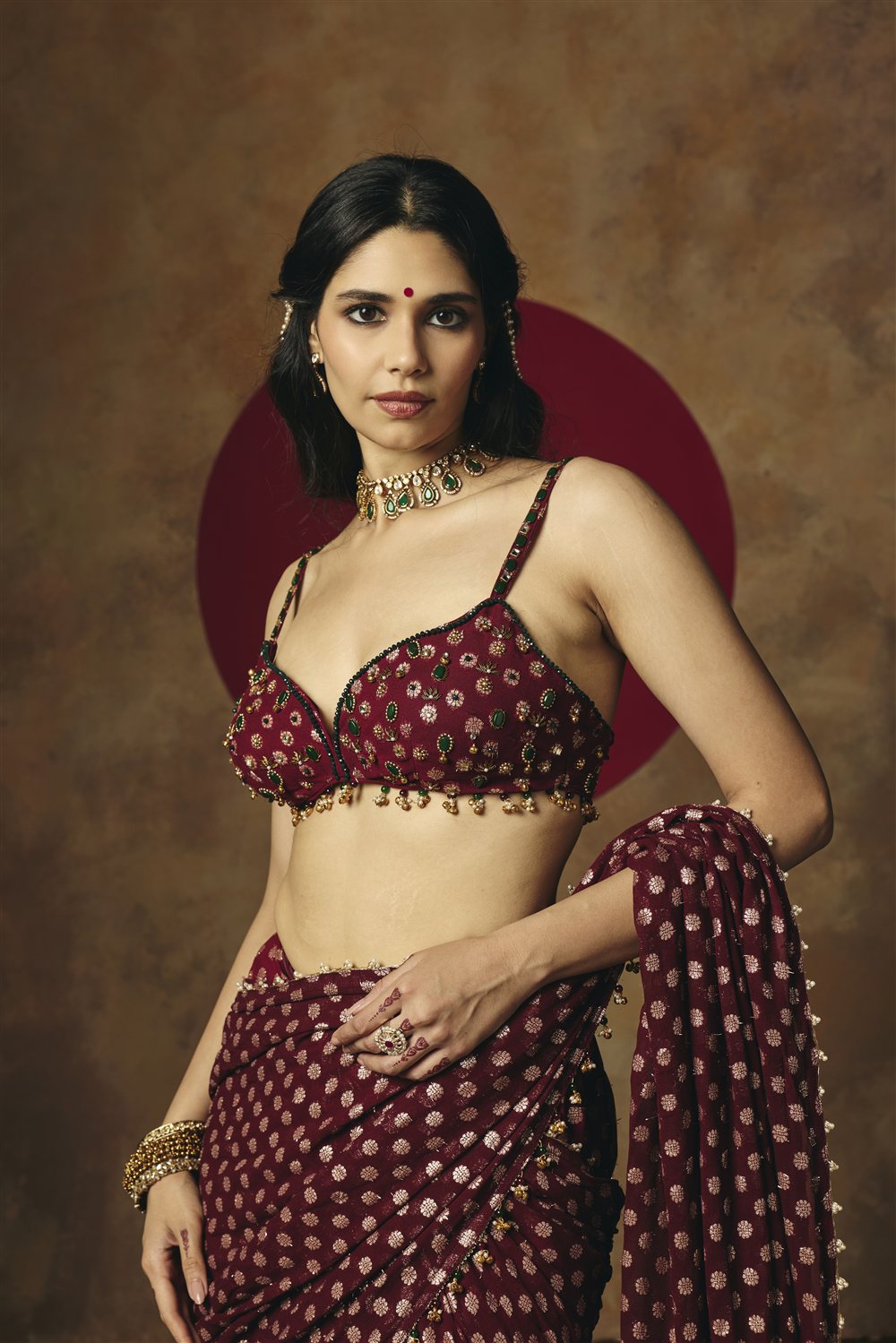 Revya Burgundy Banarasi Georgette Hand Embroidered Blouse