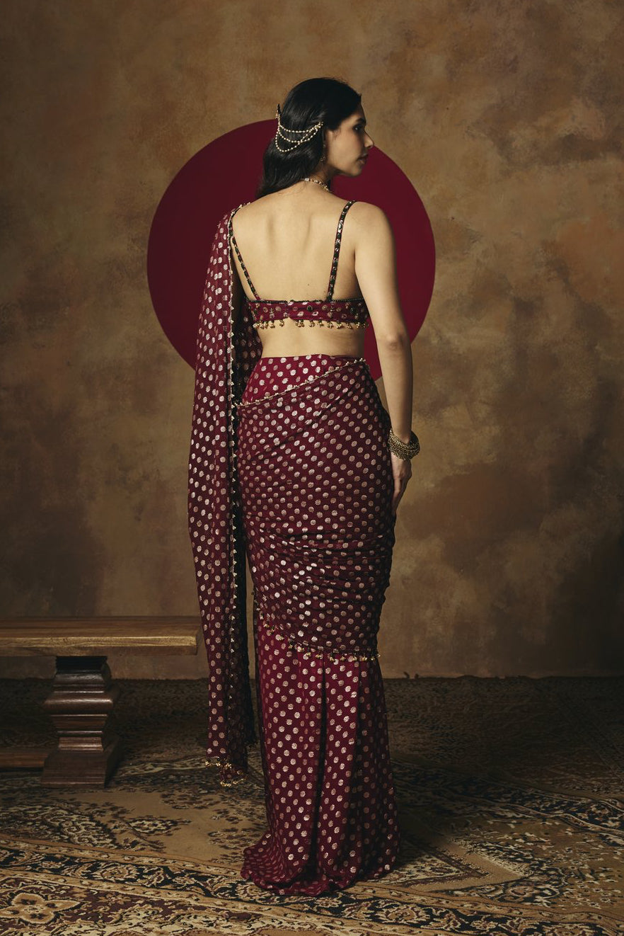 Revya Burgundy Banarasi Georgette Hand Embroidered Blouse