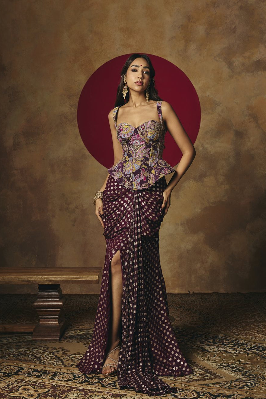 Poorva Purple Embroidered Corset Top