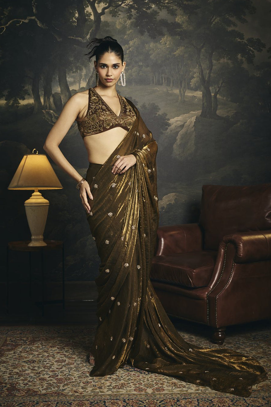 Kumud Olive Hand Embroidered Micro Blouse