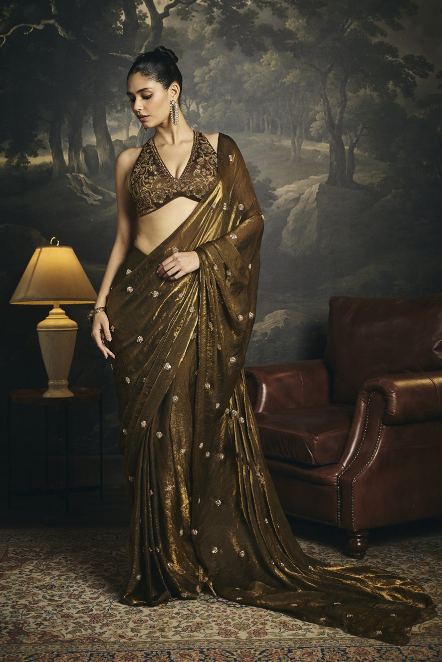 Kumud Olive Hand Embroidered Micro Blouse