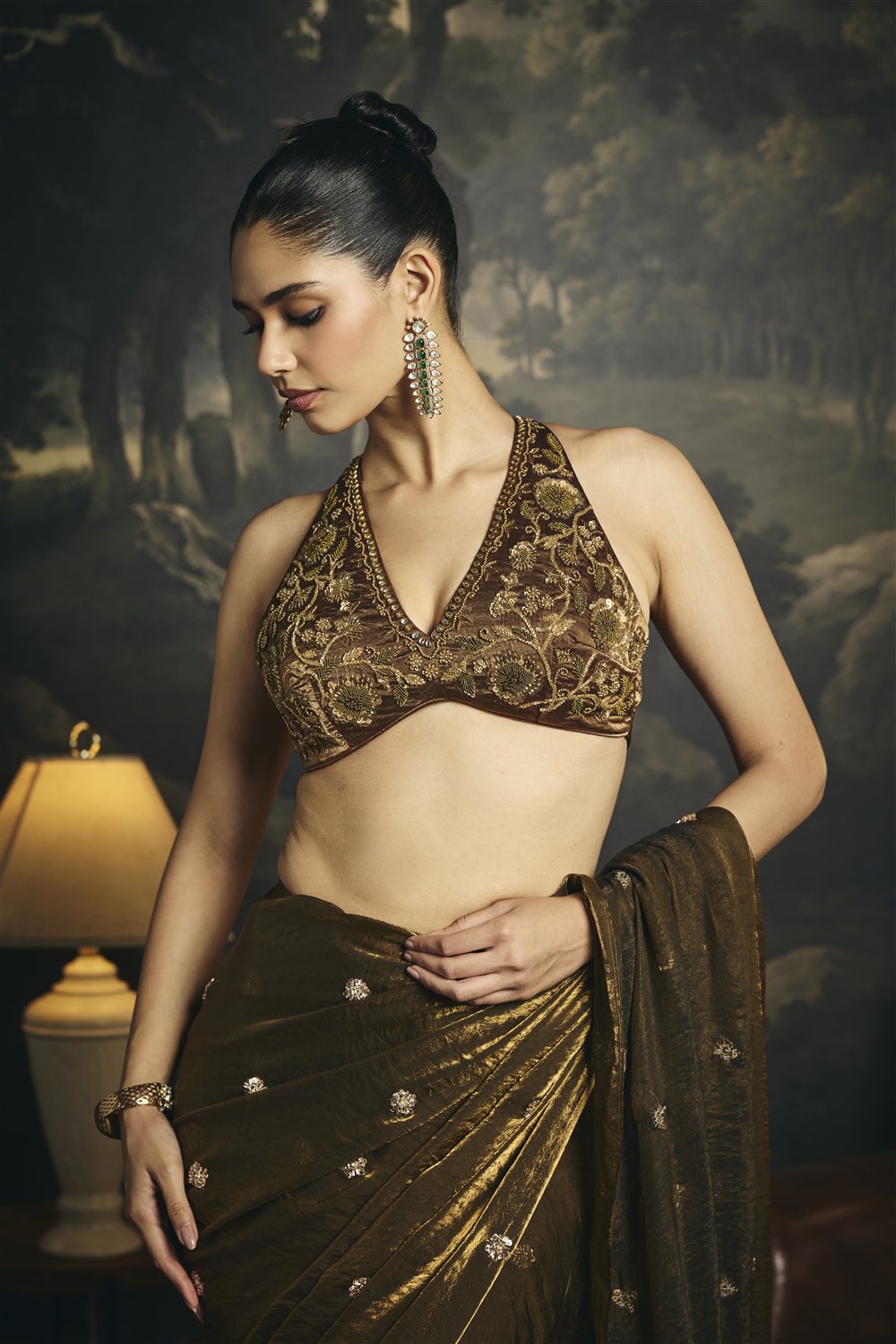 Kumud Olive Hand Embroidered Micro Blouse
