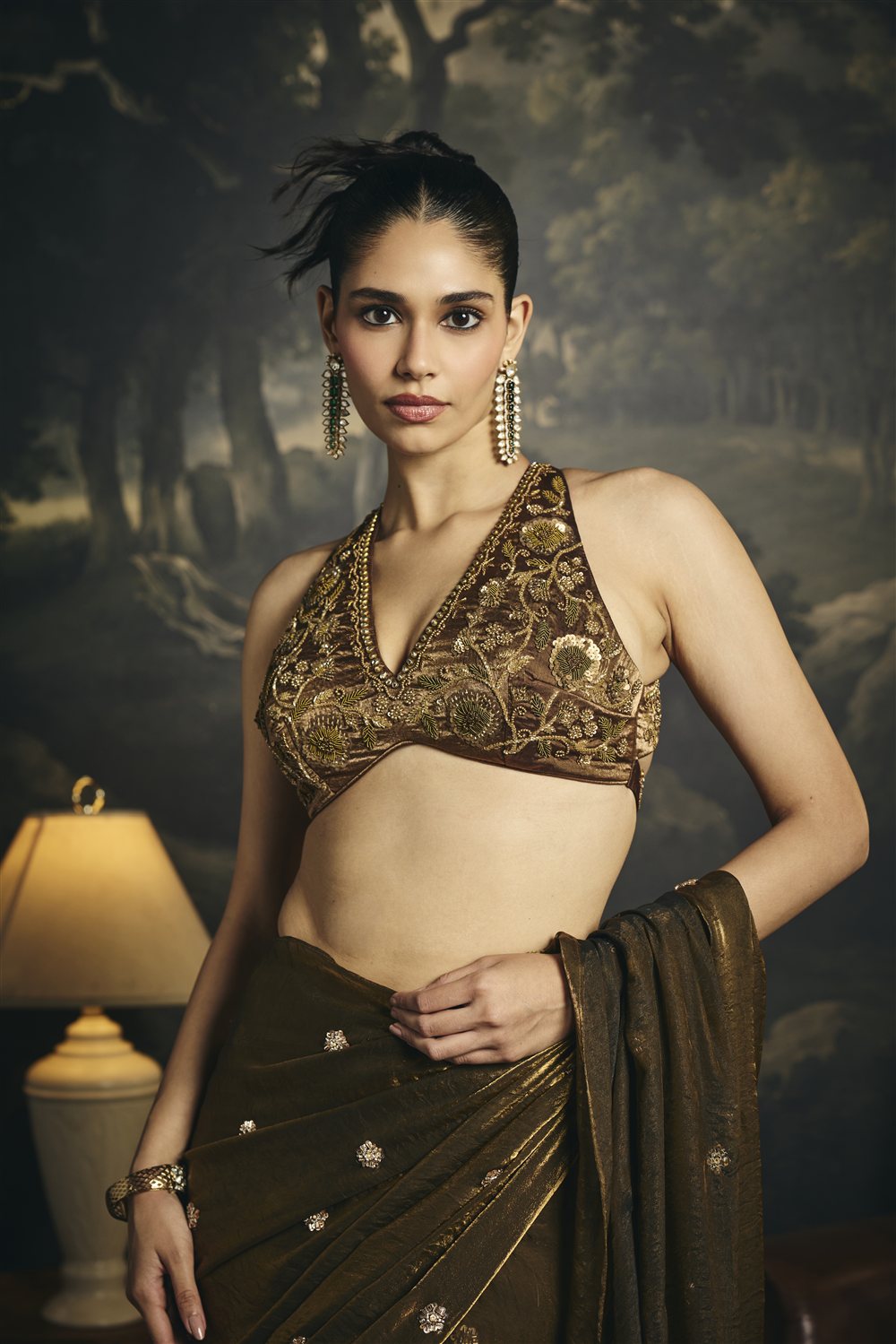 Kumud Olive Hand Embroidered Micro Blouse