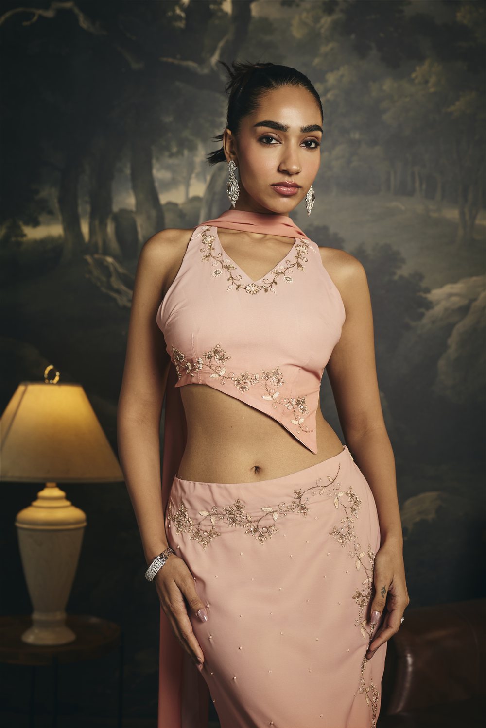 Mridula Peach Ombre Y2K Asymmetrical Lehenga Skirt Set