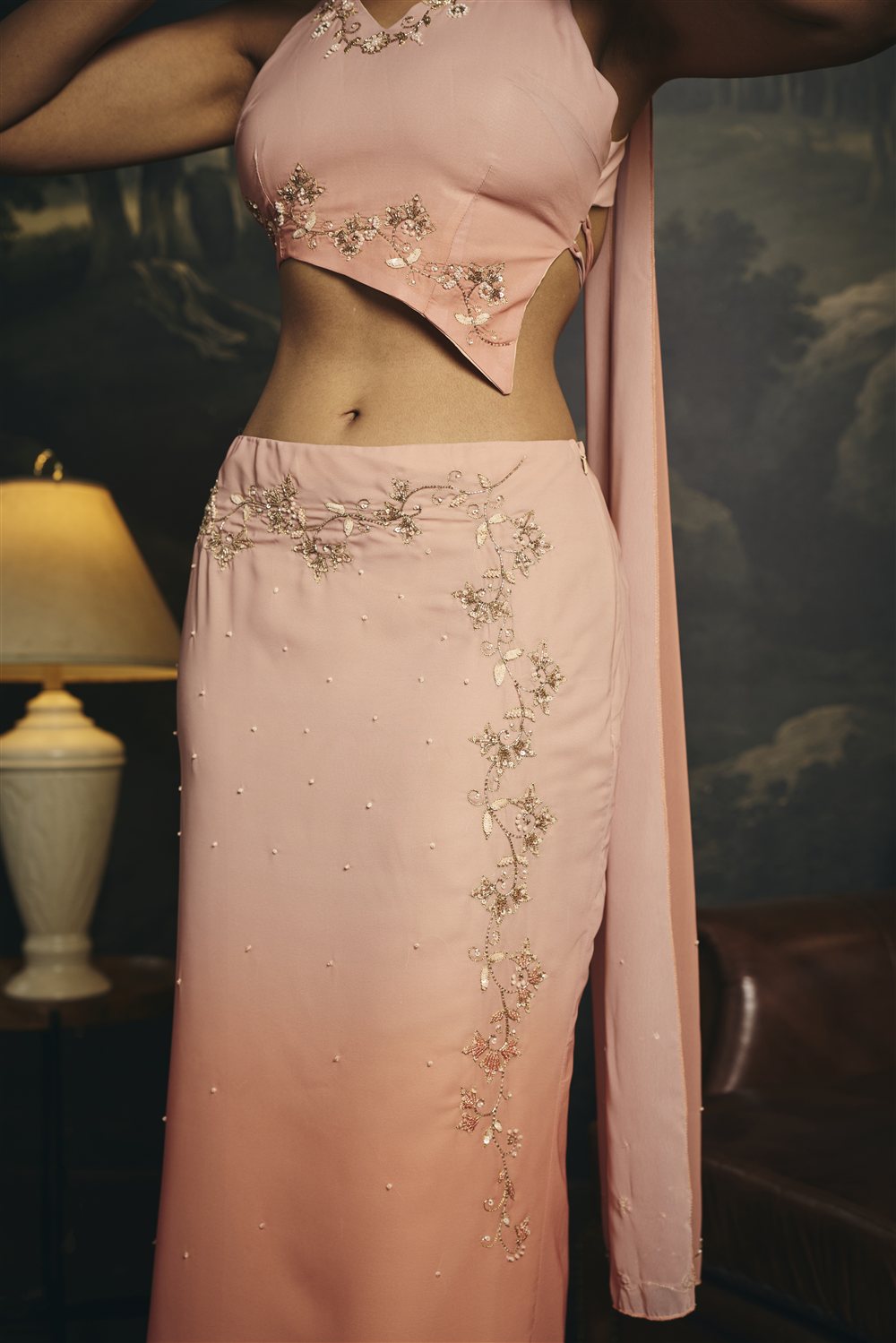 Mridula Peach Ombre Y2K Asymmetrical Lehenga Skirt Set