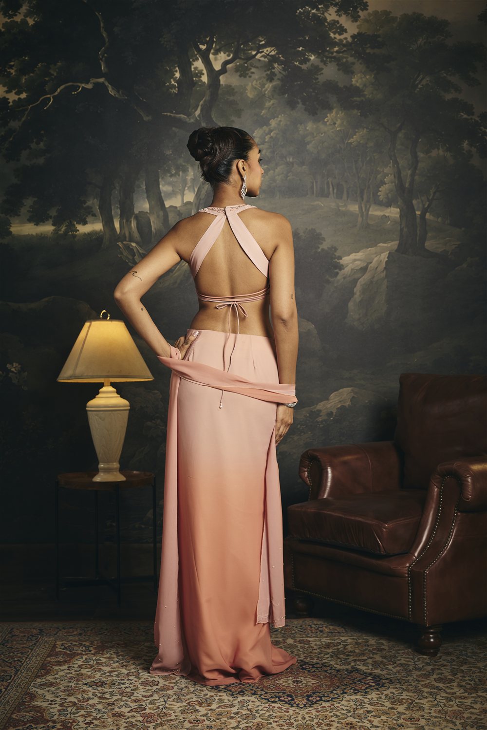 Mridula Peach Ombre Y2K Asymmetrical Lehenga Skirt Set