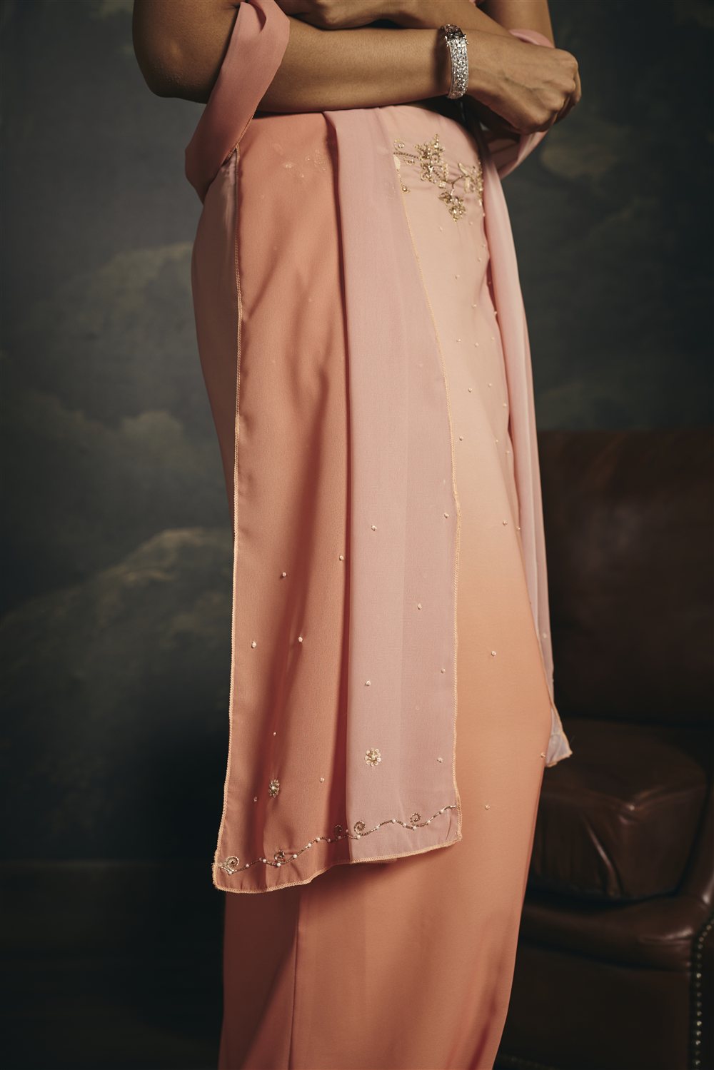 Mridula Peach Ombre Y2K Asymmetrical Lehenga Skirt Set