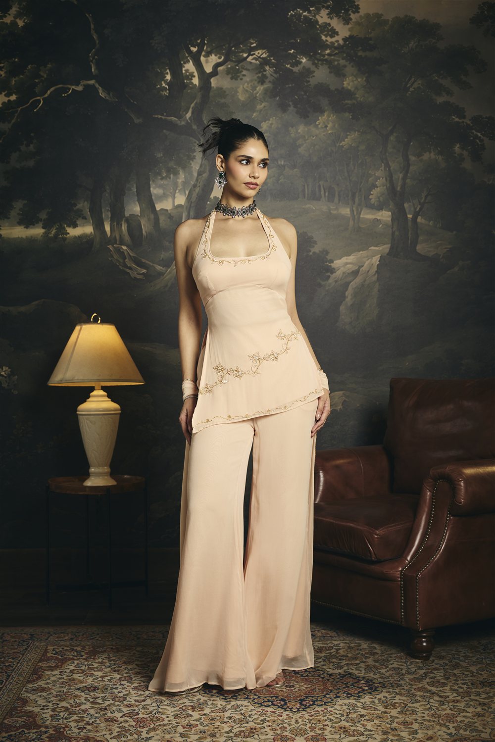 Poornima Peach Embroidered Halter Y2K Kurta Set