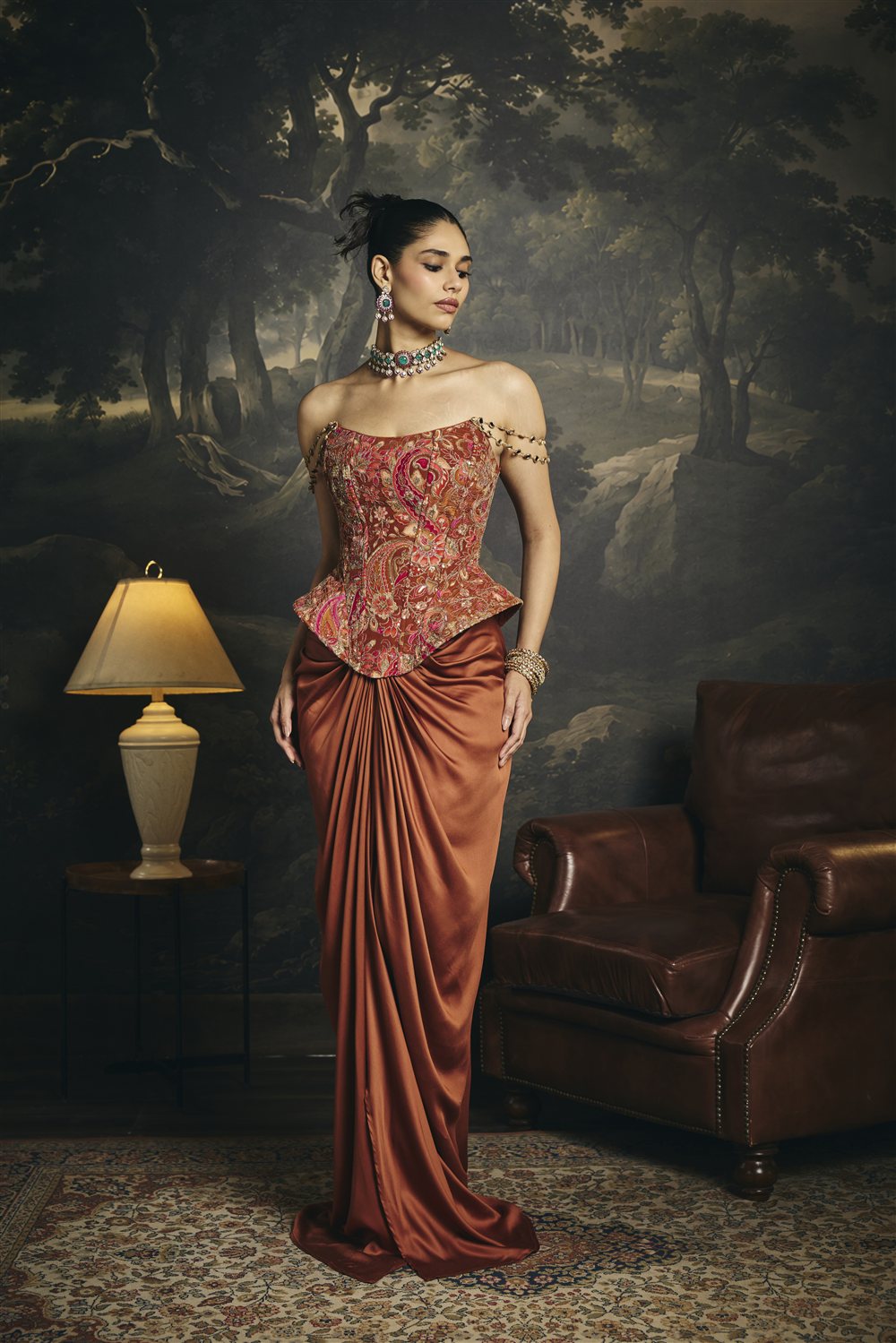 Ragini Rust Orange Embroidered Corset Blouse