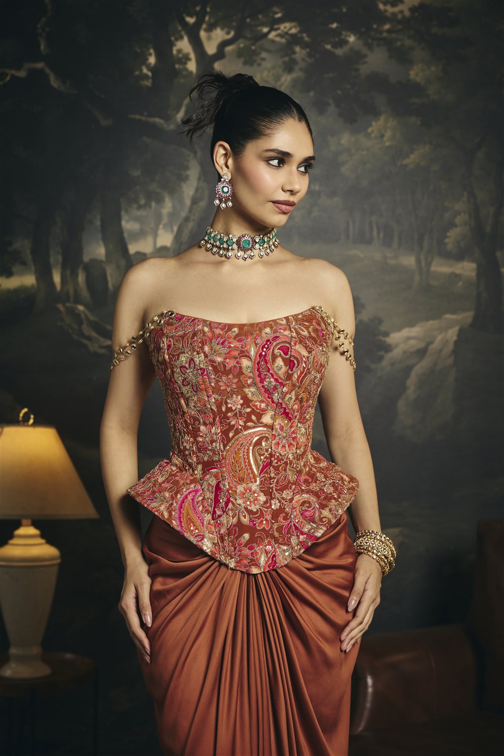 Ragini Rust Orange Embroidered Corset Blouse