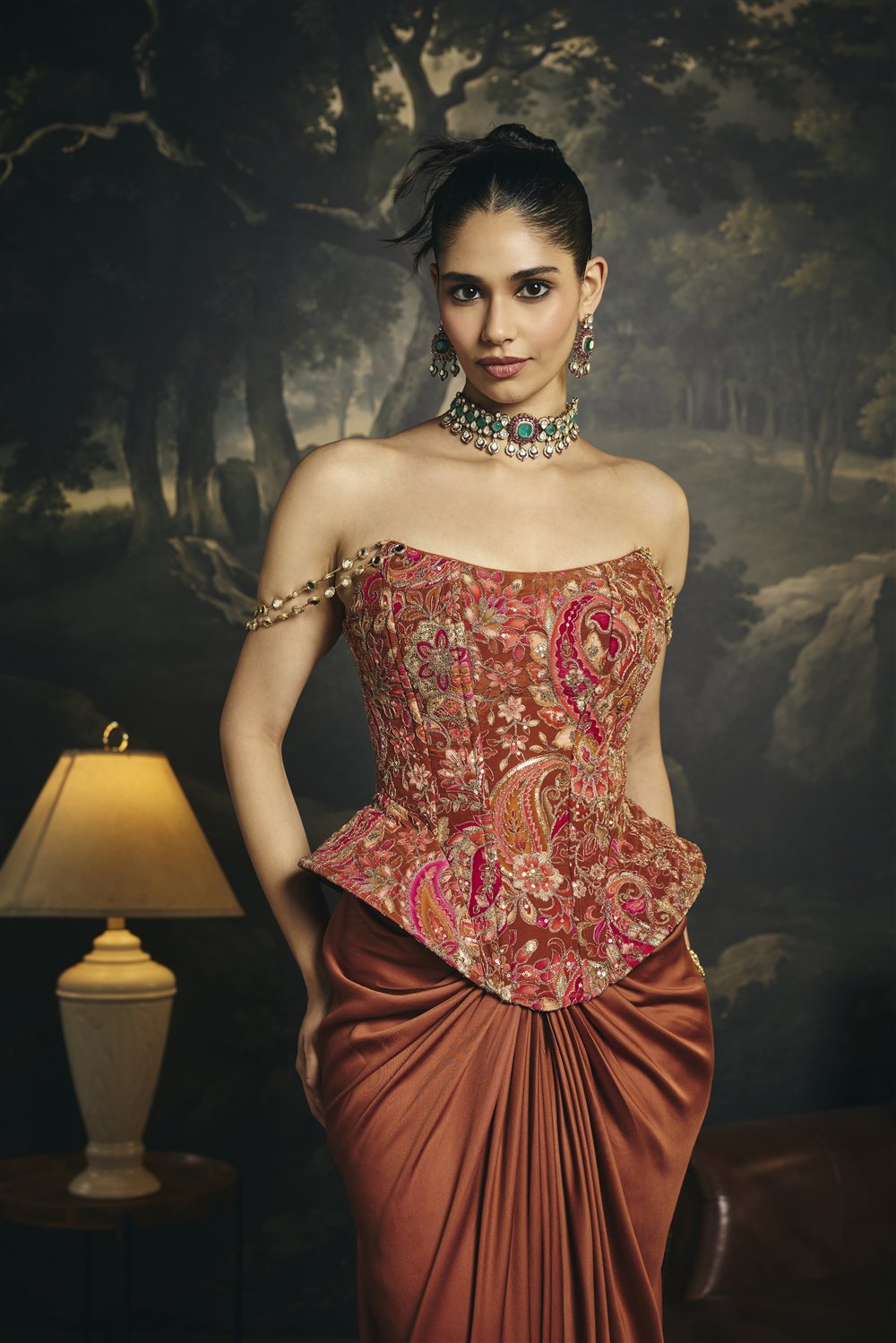Ragini Rust Orange Embroidered Corset Blouse