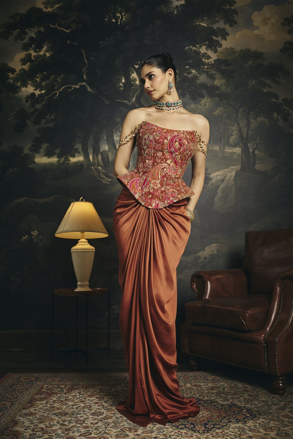 Ragini Rust Orange Embroidered Corset Blouse