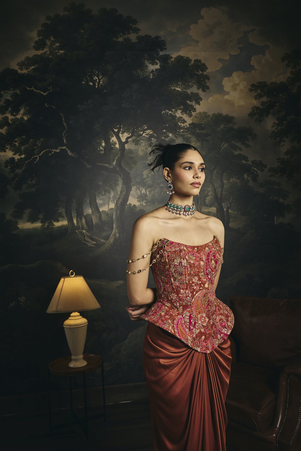 Ragini Rust Orange Embroidered Corset Blouse