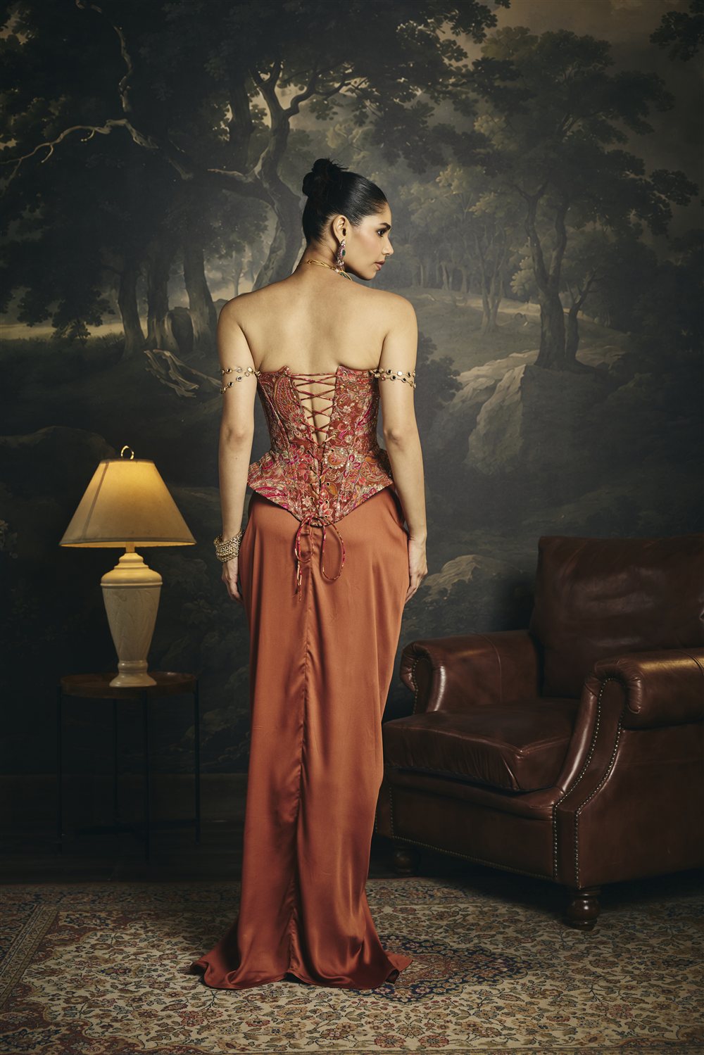 Ragini Rust Orange Embroidered Corset Blouse